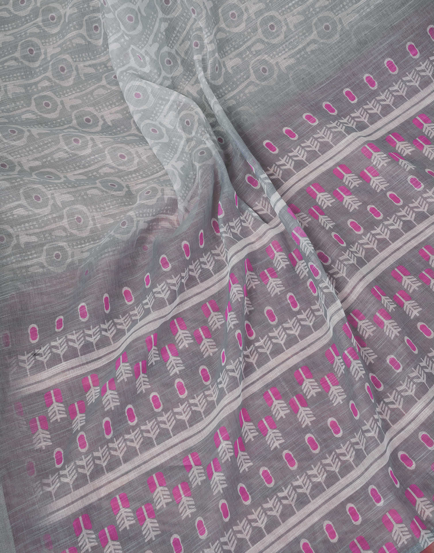 Ready To Wear Grey Linen Zari Printed Saree