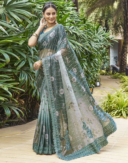 Dark Green Printed Lycra Saree