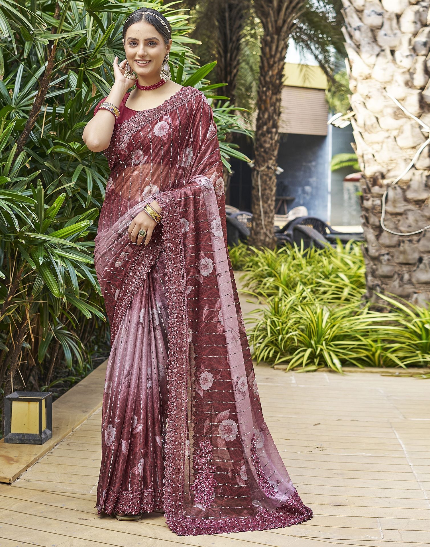 Maroon Printed Lycra Saree