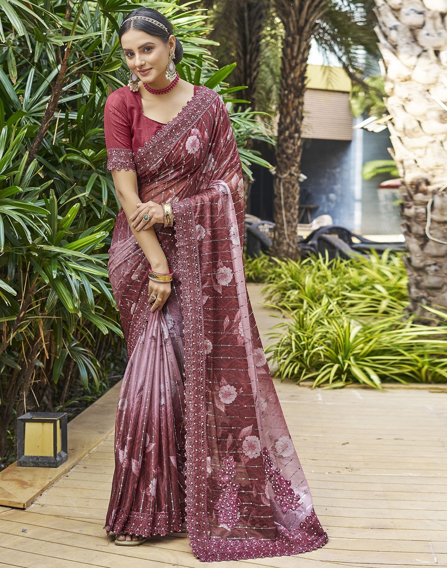 Maroon Printed Lycra Saree