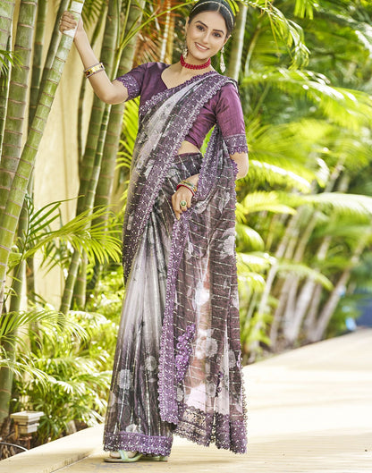 Wine Printed Lycra Saree