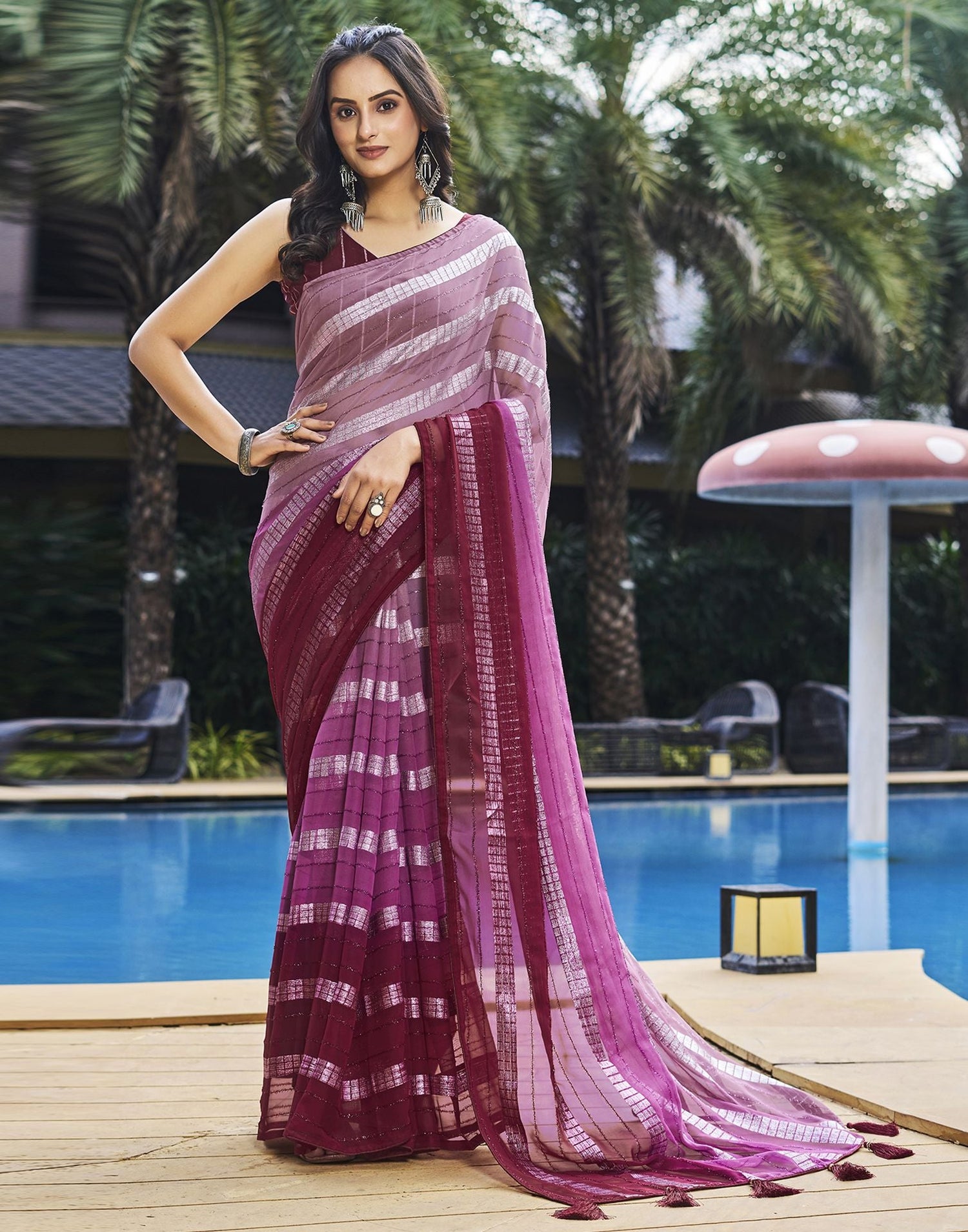 Light Pink Printed Georgette Saree