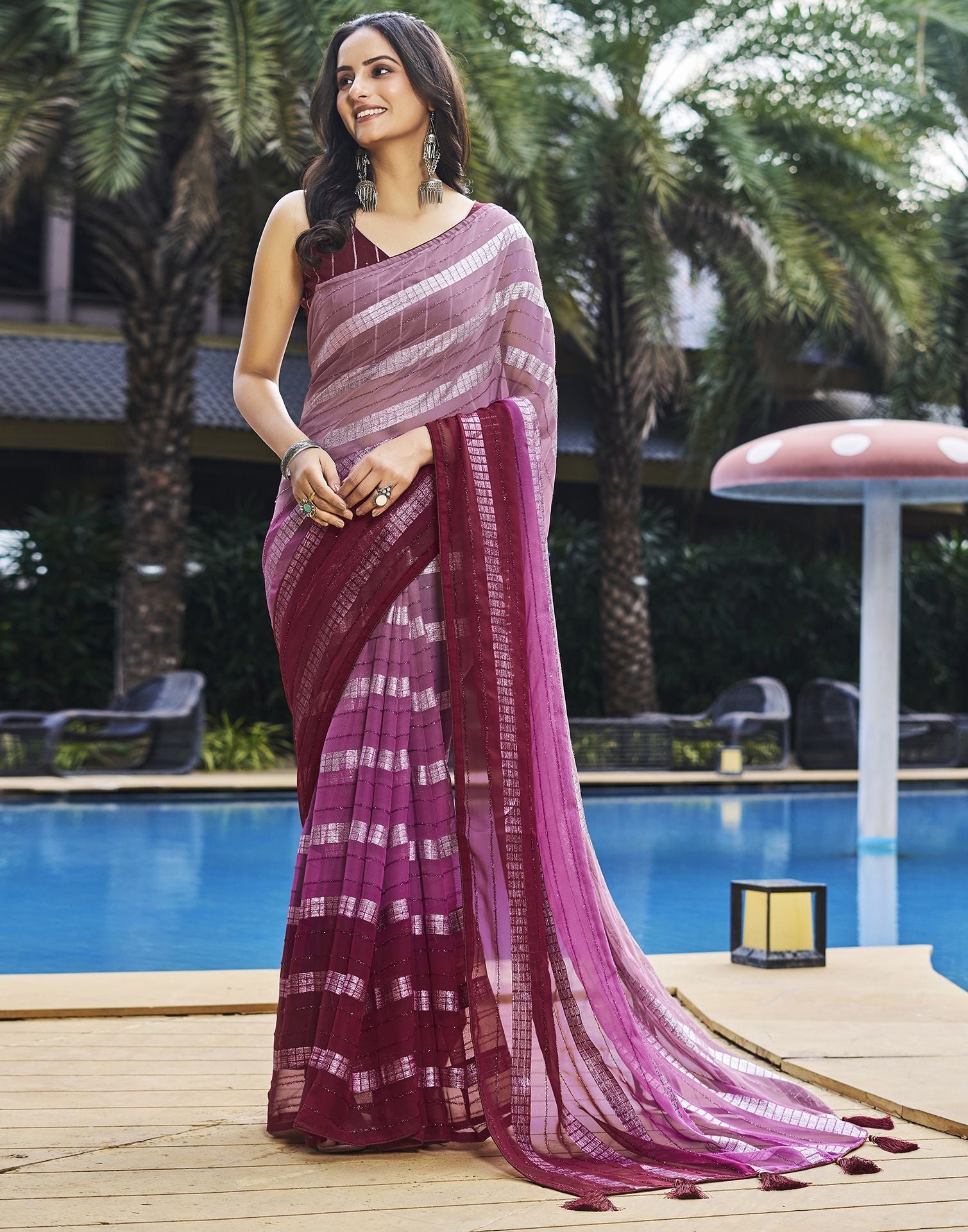 Light Pink Printed Georgette Saree