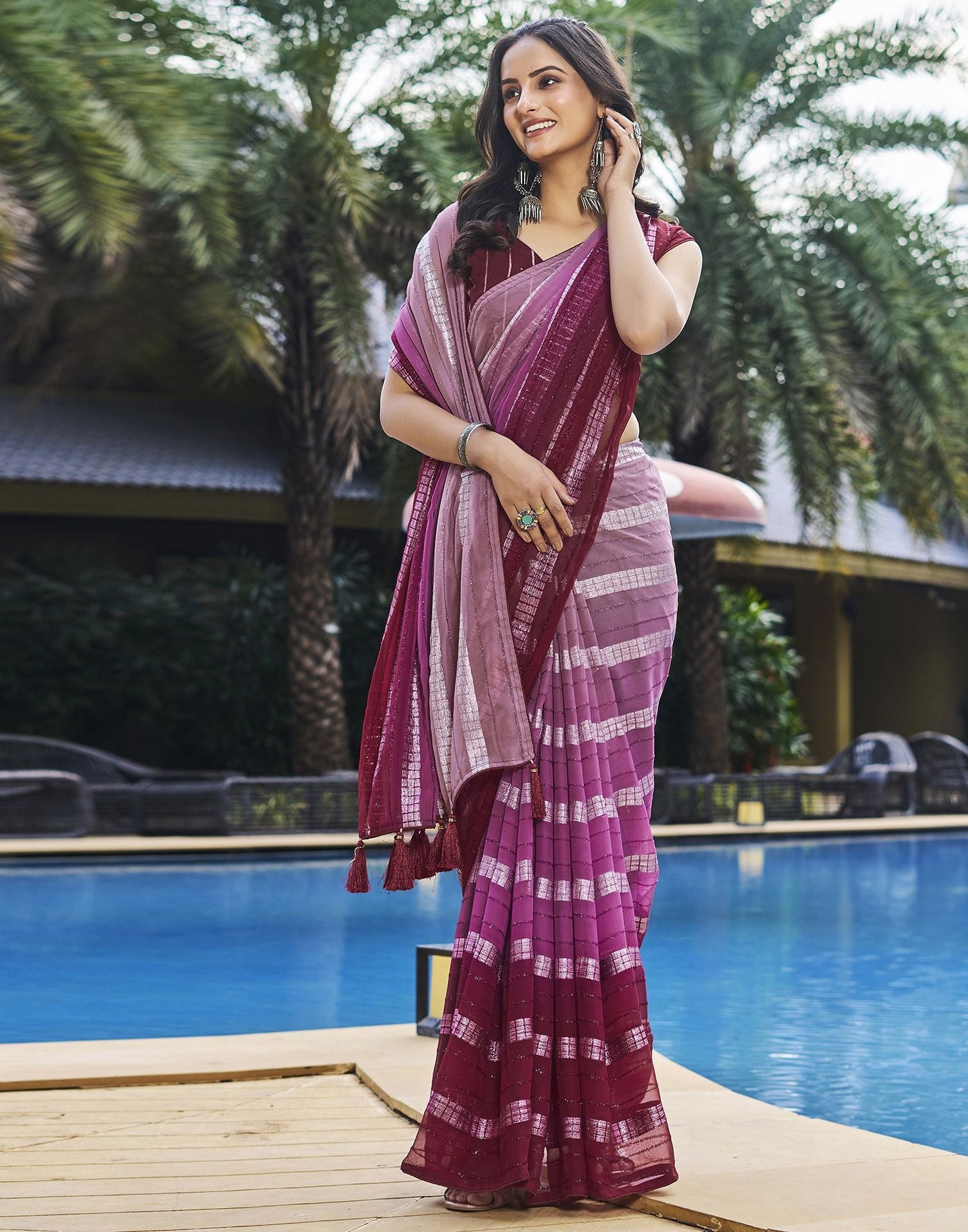 Light Pink Printed Georgette Saree