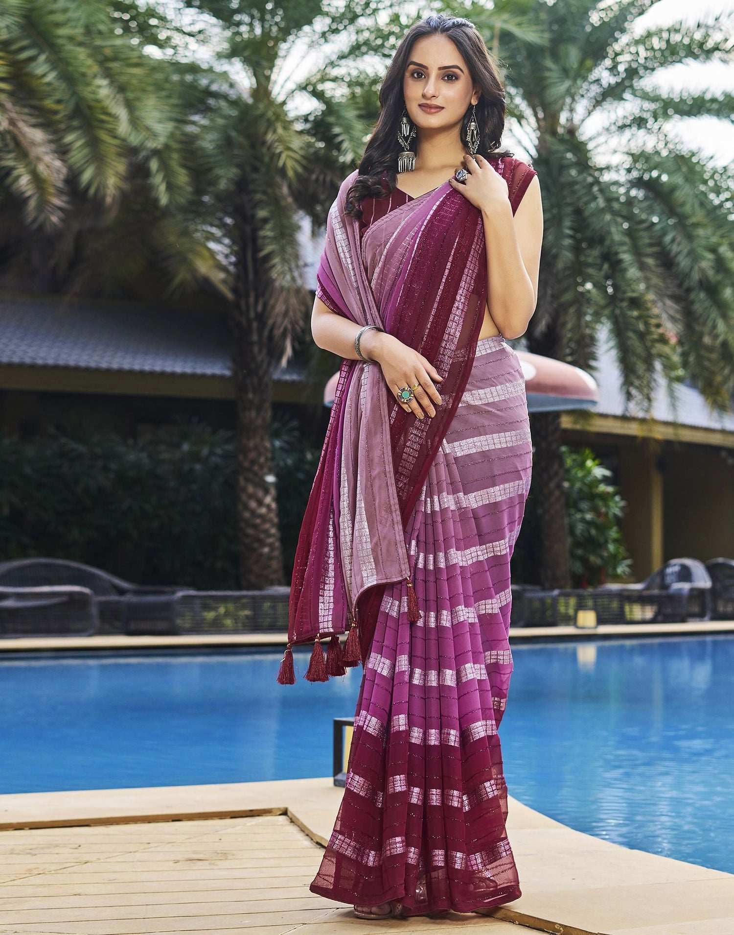 Light Pink Printed Georgette Saree