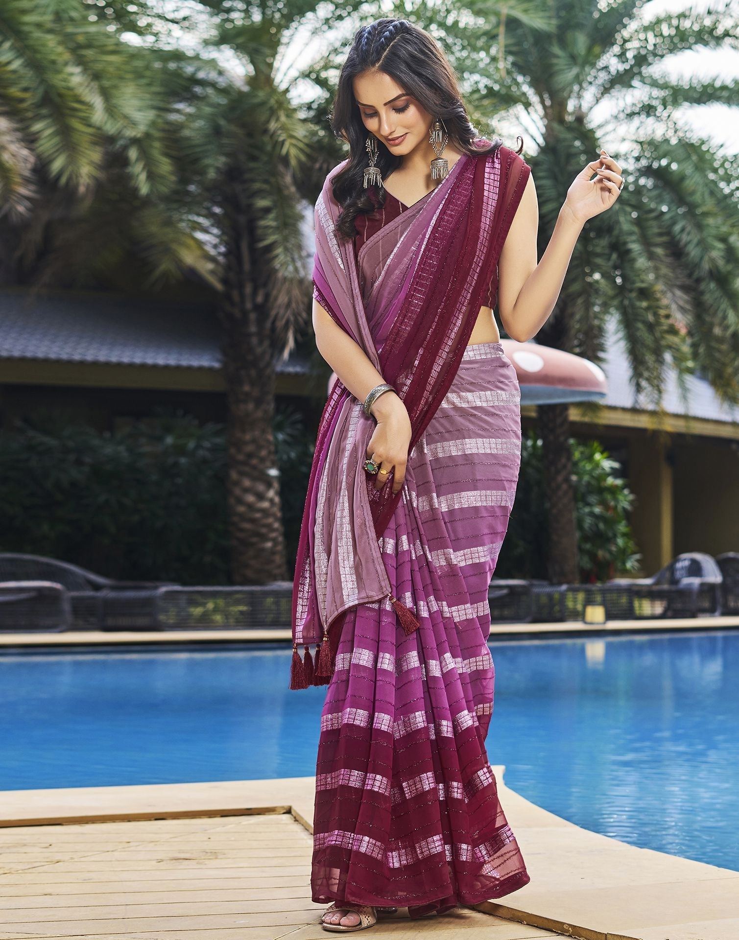 Light Pink Printed Georgette Saree