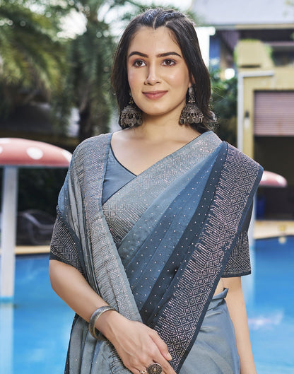 Grey Plain Georgette Saree