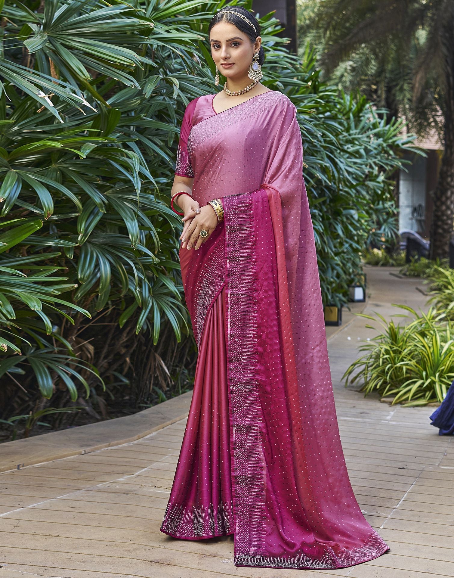 Rose Pink Plain Georgette Saree