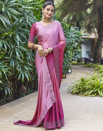 Rose Pink Plain Georgette Saree