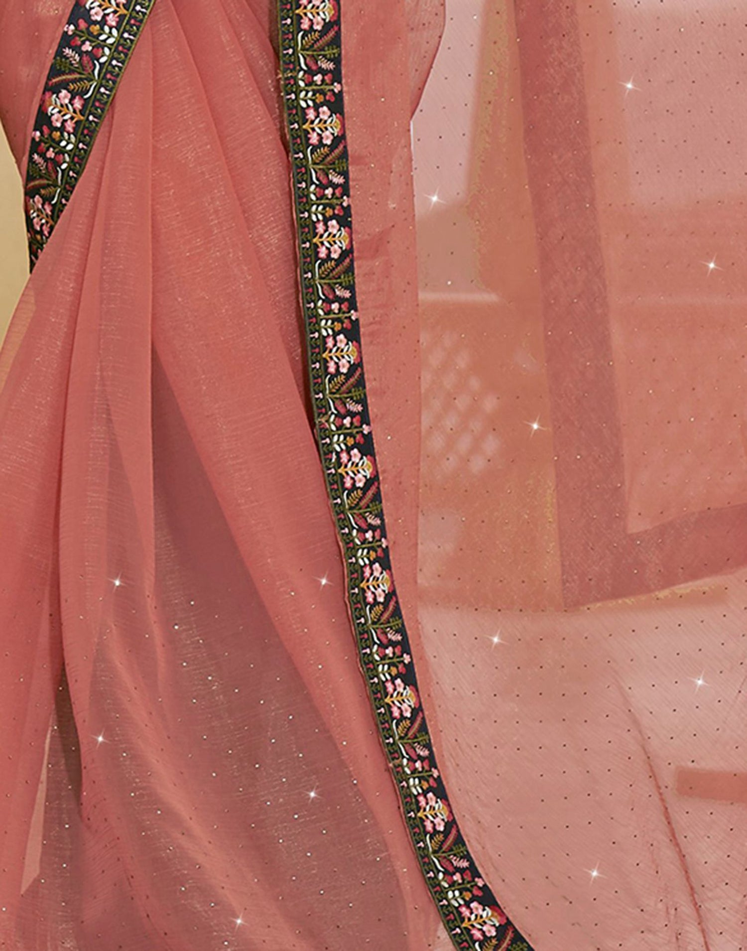 Peach Plain Chiffon Saree