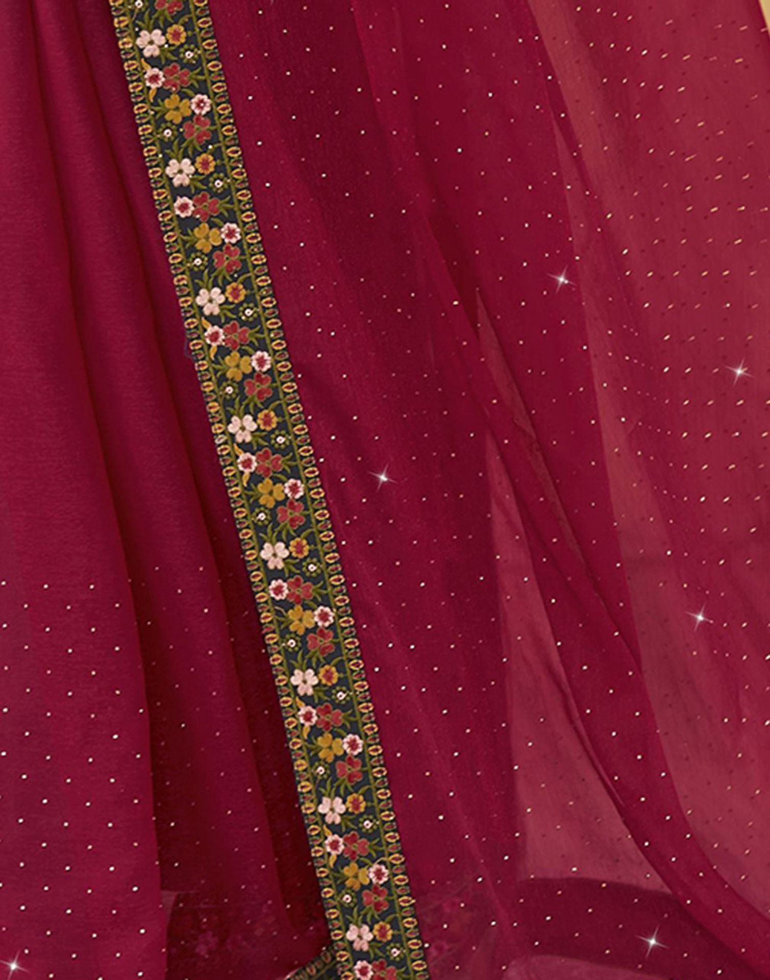 Dark Red  Plain Chiffon Saree