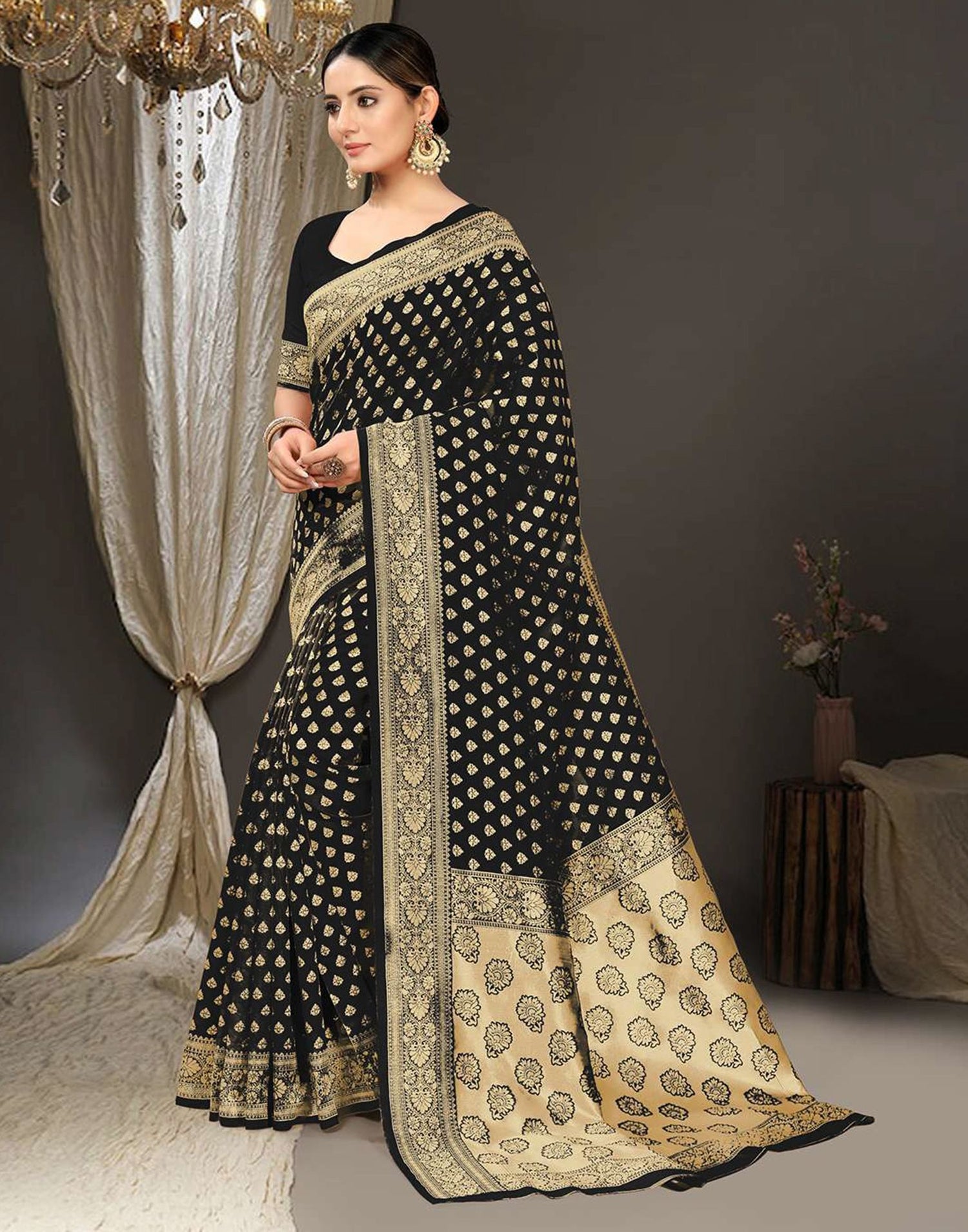 Black Jacquard Silk Saree