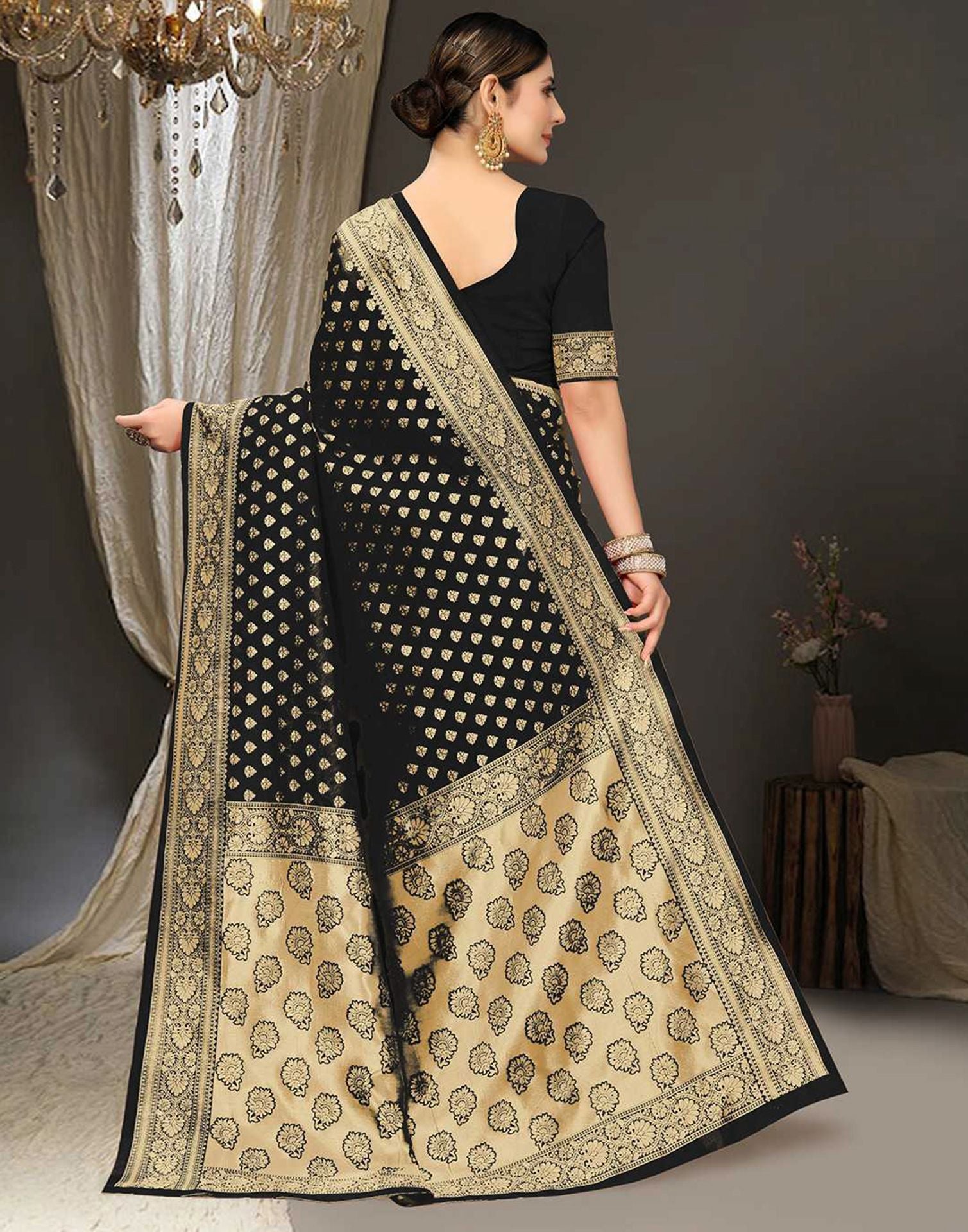 Black Jacquard Silk Saree