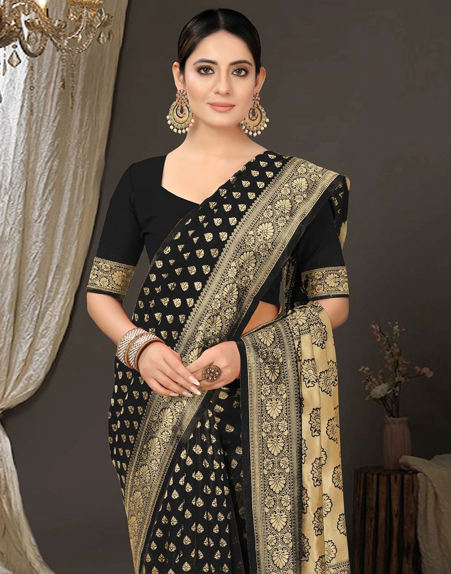 Black Jacquard Silk Saree