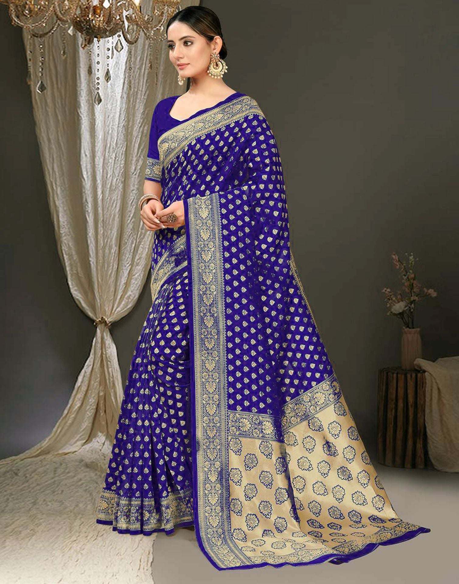 Royal Blue Jacquard Silk Saree