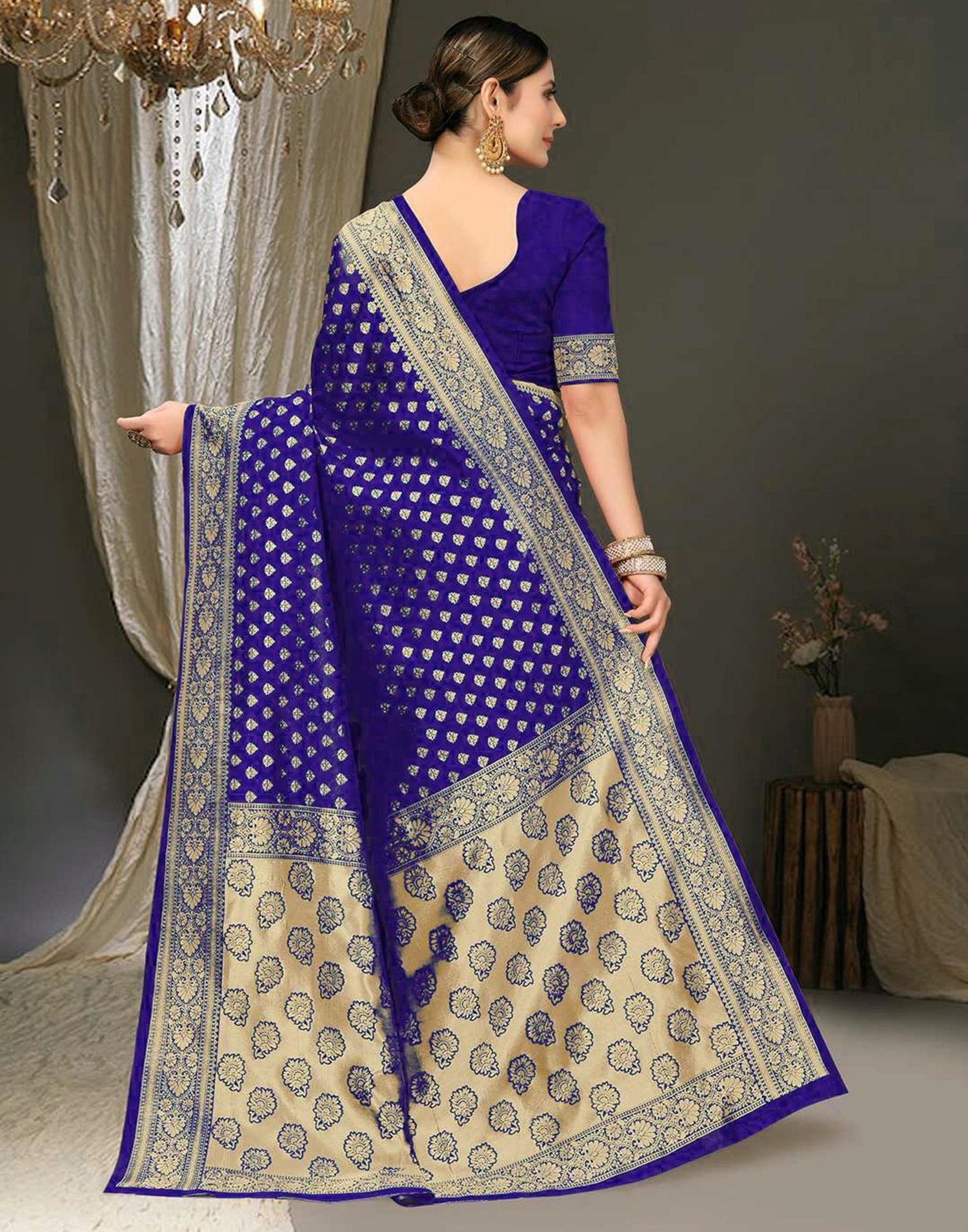 Royal Blue Jacquard Silk Saree