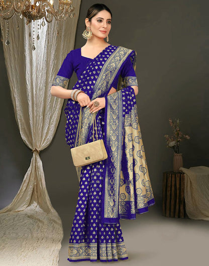 Royal Blue Jacquard Silk Saree