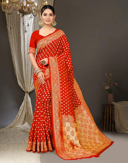 Orange Jacquard Silk Saree