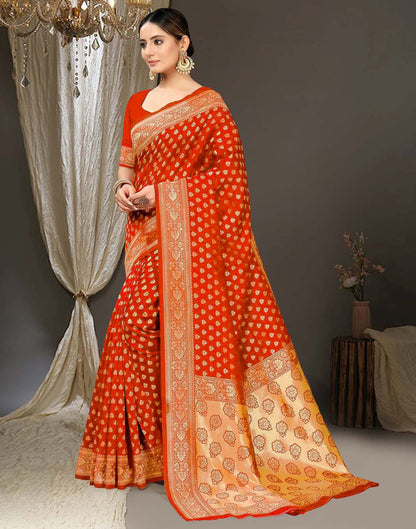 Orange Jacquard Silk Saree