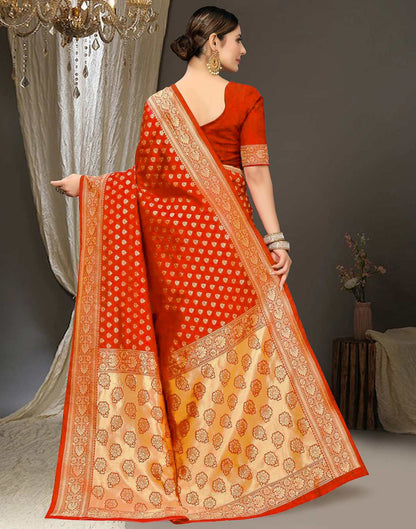 Orange Jacquard Silk Saree