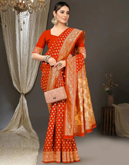 Orange Jacquard Silk Saree