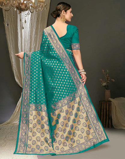 Turquoise Jacquard Silk Saree