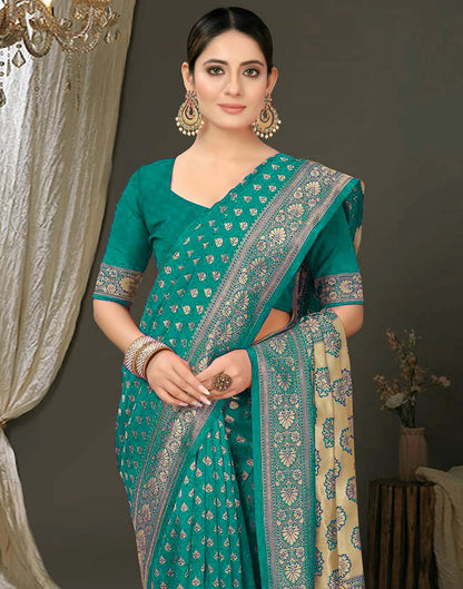 Turquoise Jacquard Silk Saree