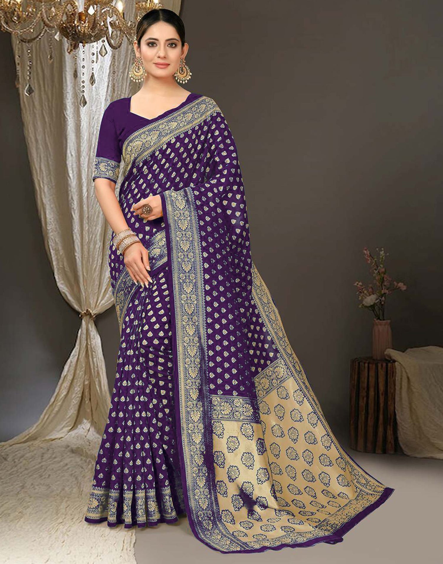 Purple Jacquard Silk Saree