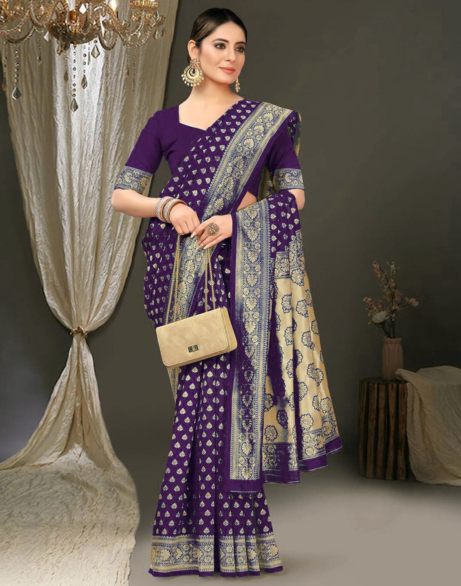 Purple Jacquard Silk Saree