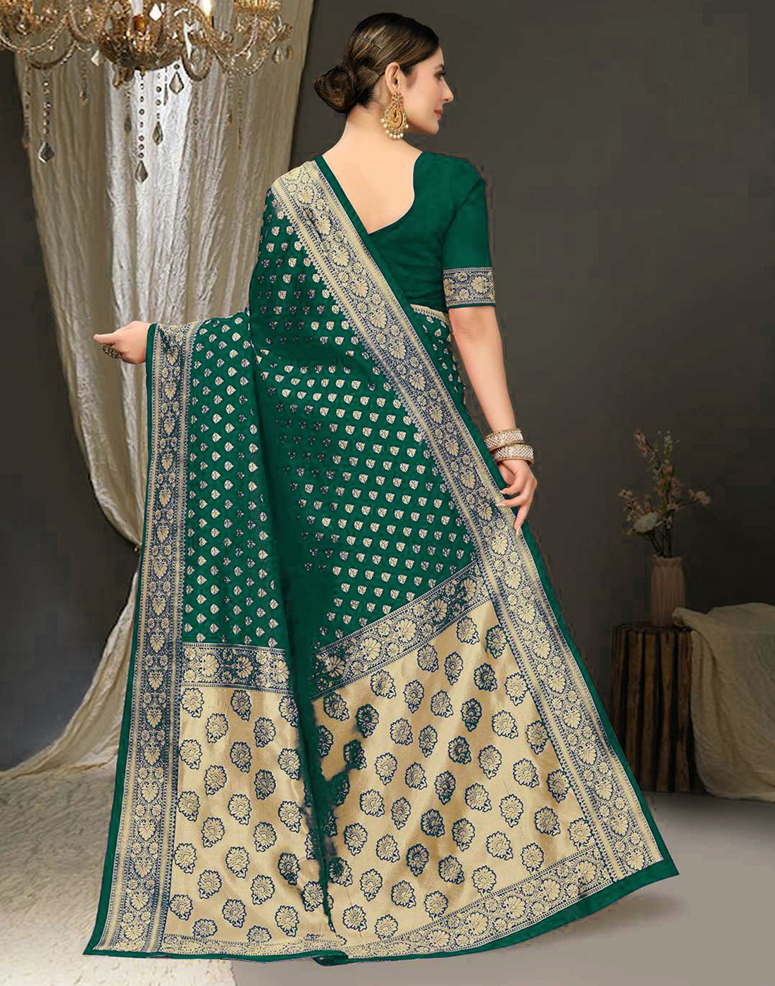 Bottle Green Jacquard Silk Saree