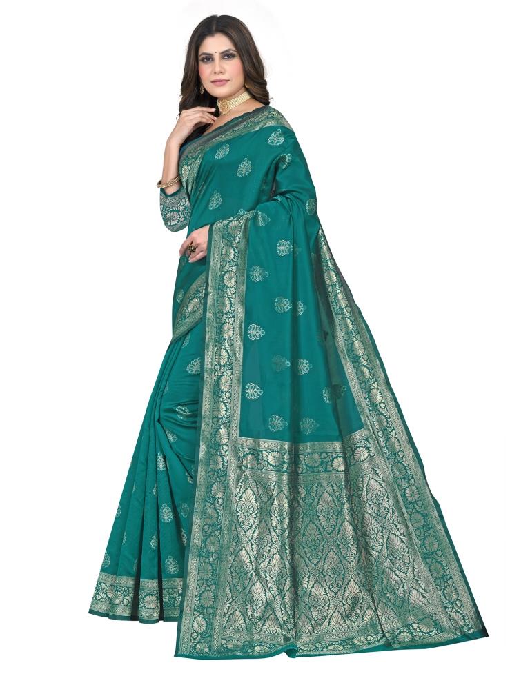 B1G1 Rama Green Jacquard Silk Saree