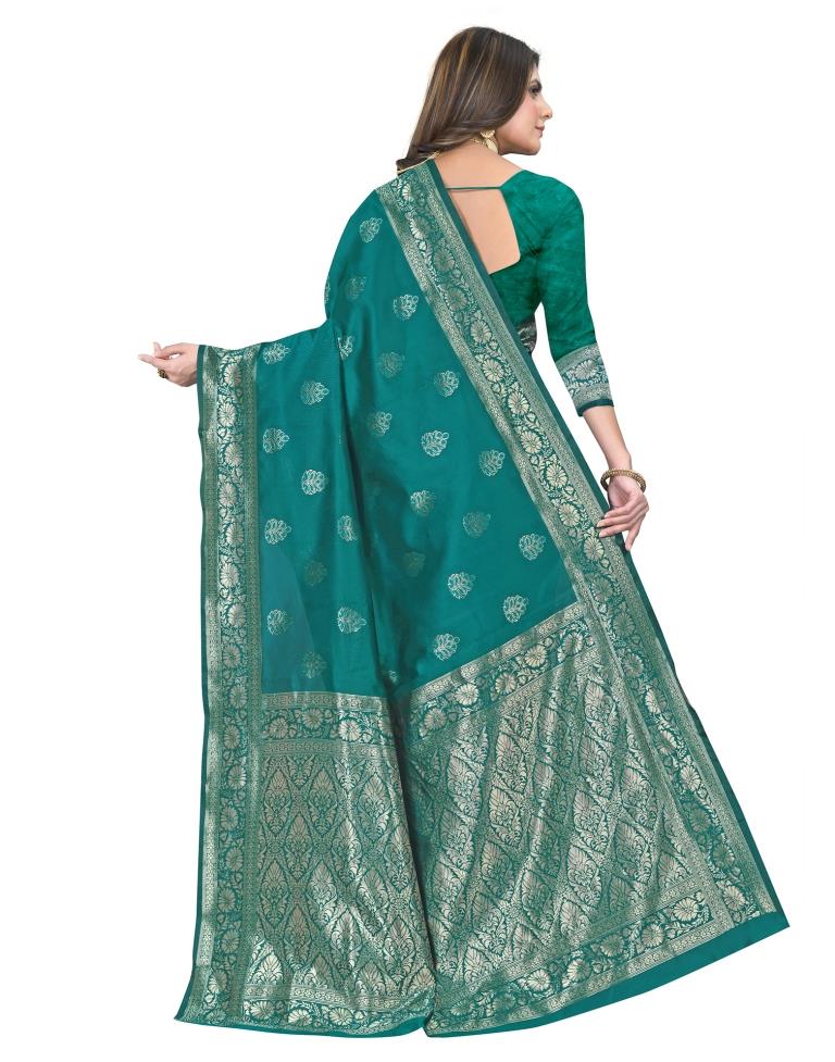 B1G1 Rama Green Jacquard Silk Saree