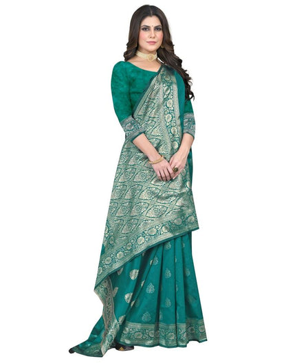 B1G1 Rama Green Jacquard Silk Saree