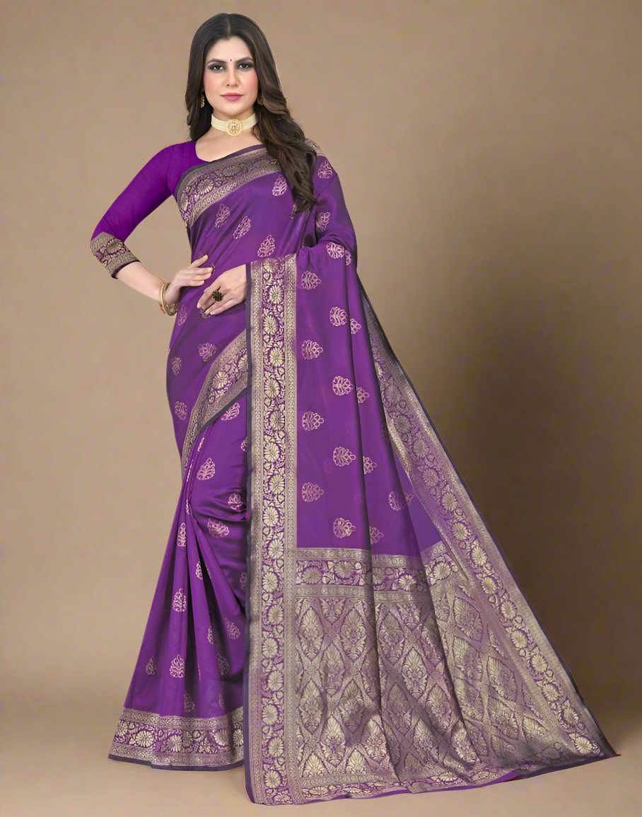 B1G1 Dark Purple Jacquard Silk Saree