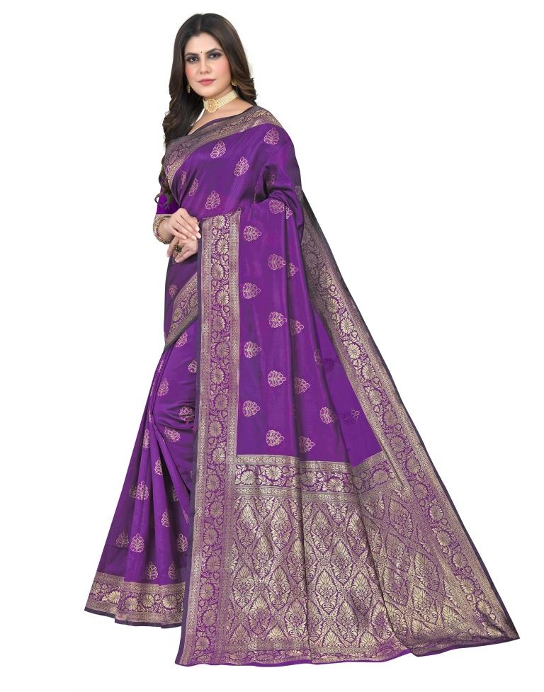 B1G1 Dark Purple Jacquard Silk Saree