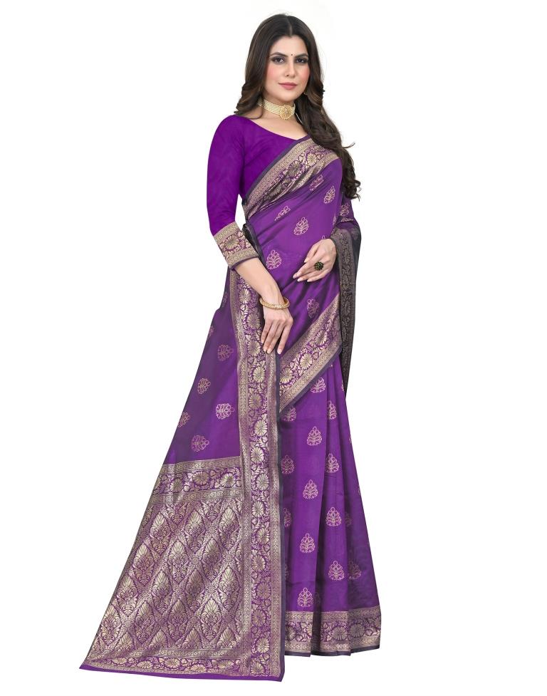 B1G1 Dark Purple Jacquard Silk Saree