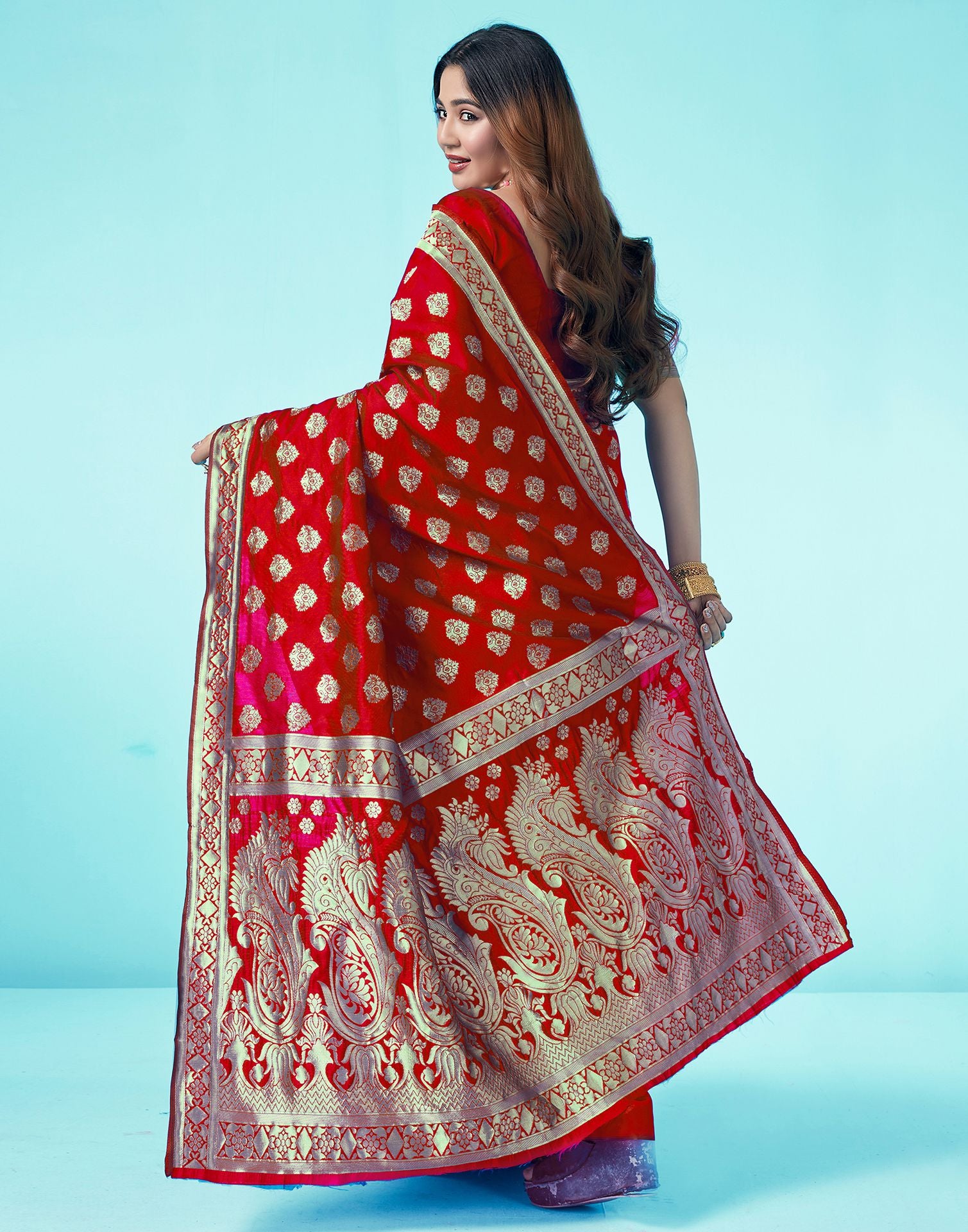 Red Jacquard Silk Saree