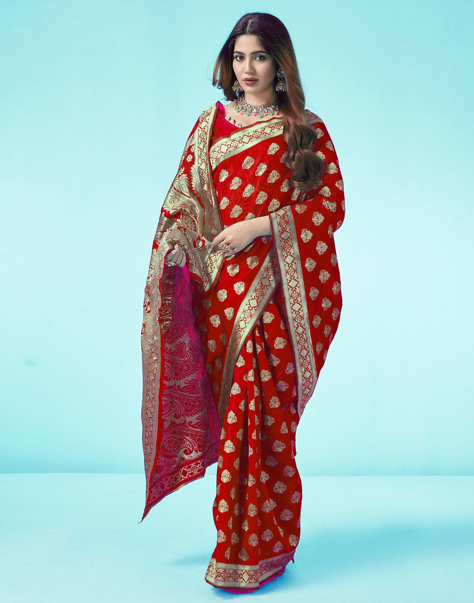 Red Jacquard Silk Saree