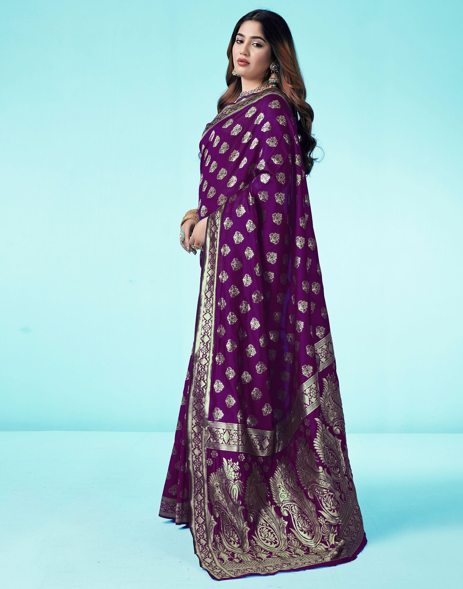 B1G1 Dark Purple Jacquard Silk Saree