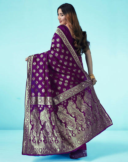 B1G1 Dark Purple Jacquard Silk Saree