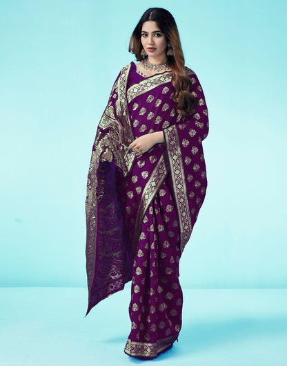 B1G1 Dark Purple Jacquard Silk Saree