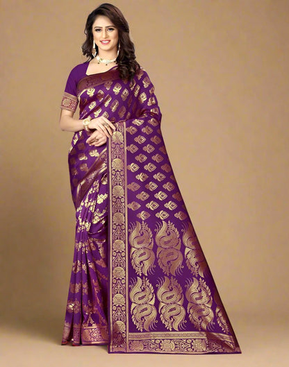 B1G1 Dark Purple Jacquard Silk Saree