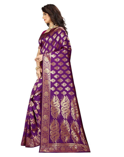 B1G1 Dark Purple Jacquard Silk Saree