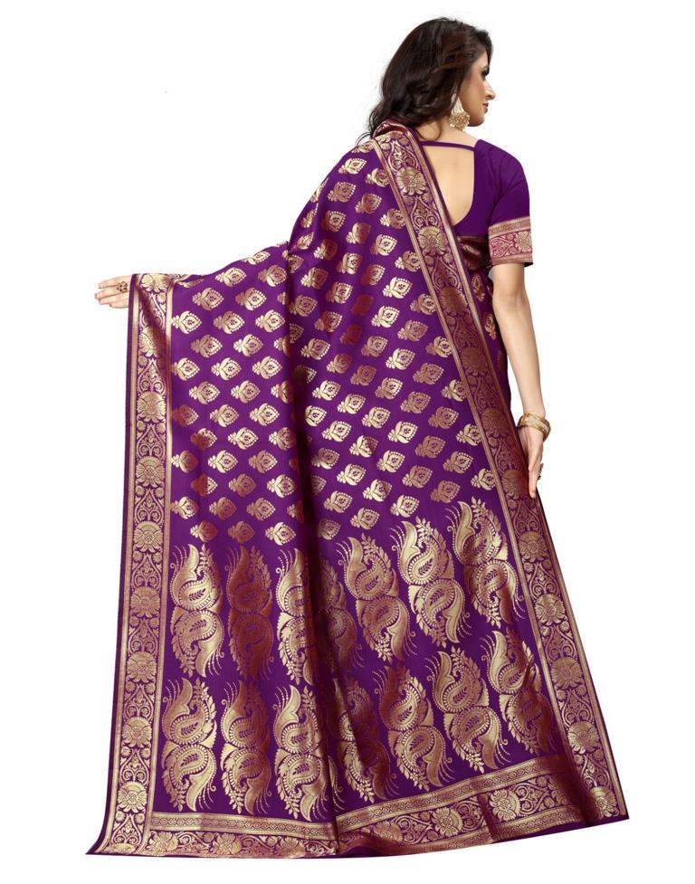 B1G1 Dark Purple Jacquard Silk Saree