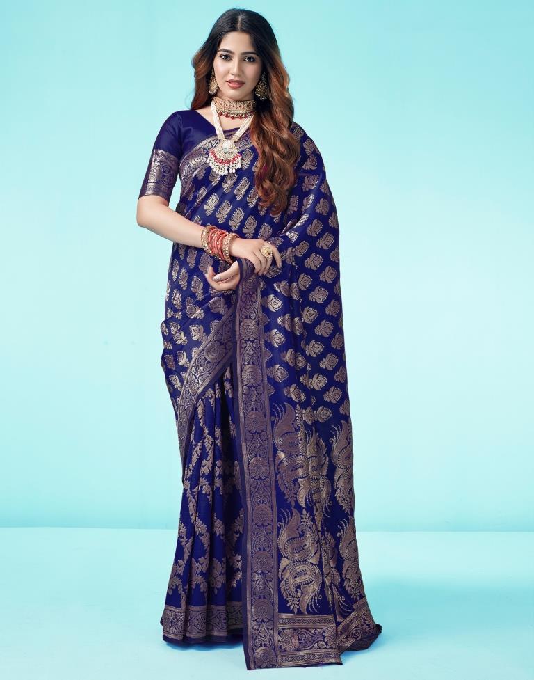 Navy Blue Jacquard Silk Saree