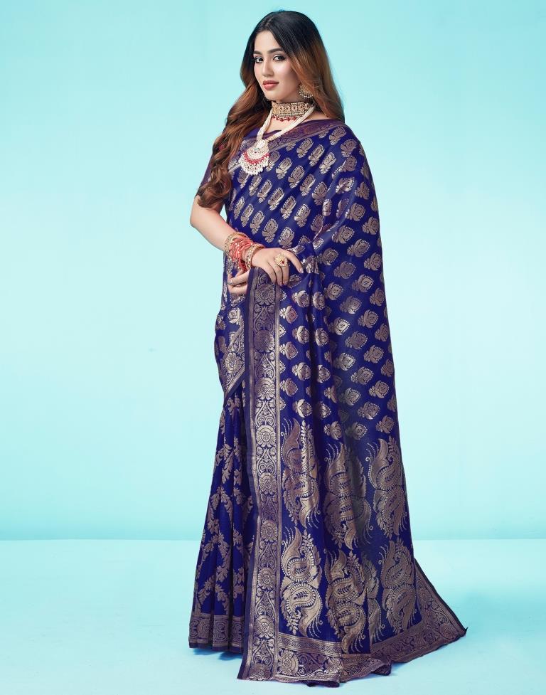 Navy Blue Jacquard Silk Saree