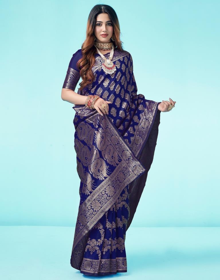 Navy Blue Jacquard Silk Saree