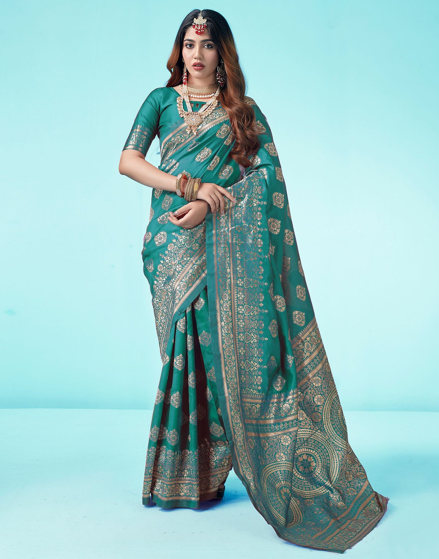 Rama Green Jacquard Silk Saree