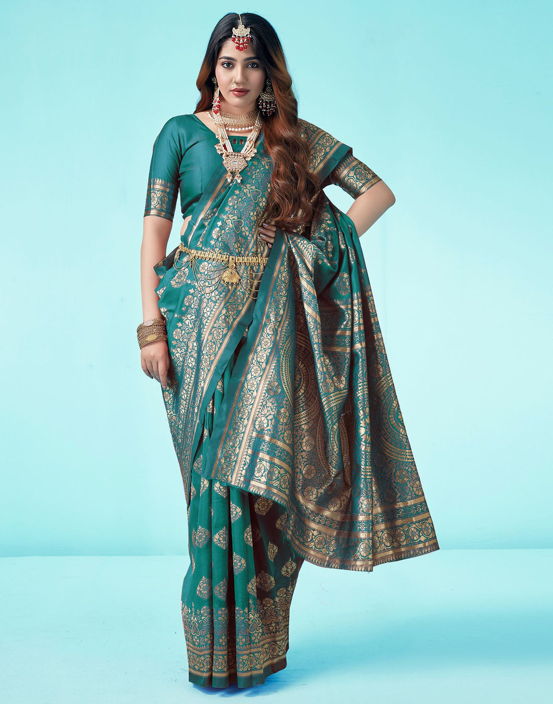 Rama Green Jacquard Silk Saree