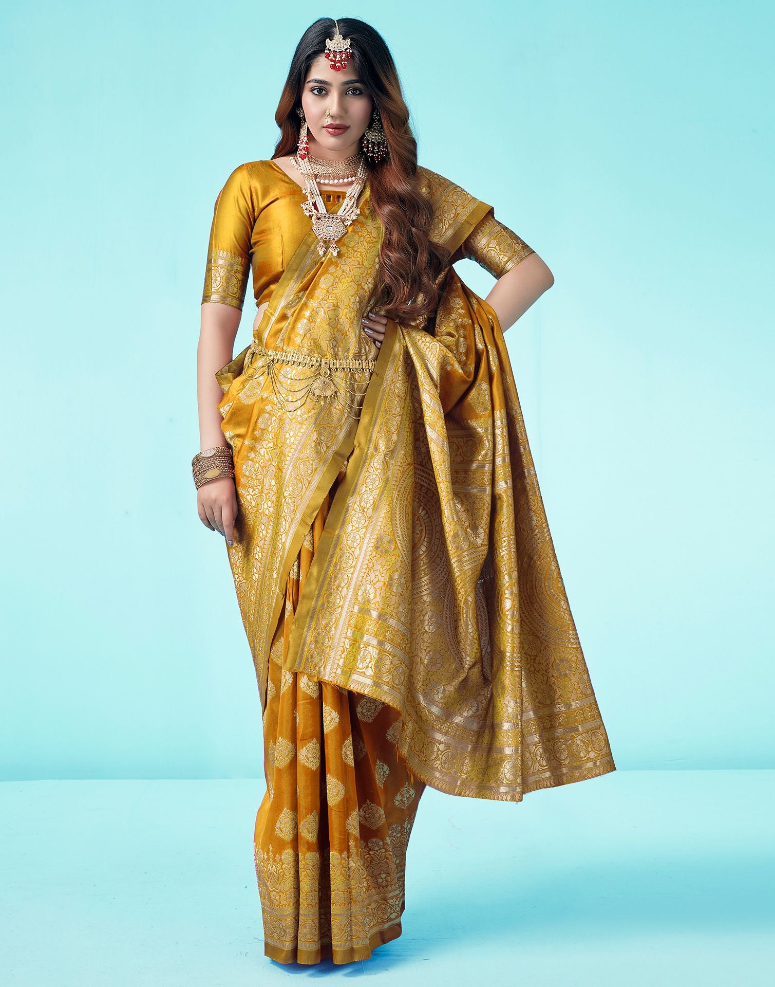 Turmeric Yellow Jacquard Silk Saree